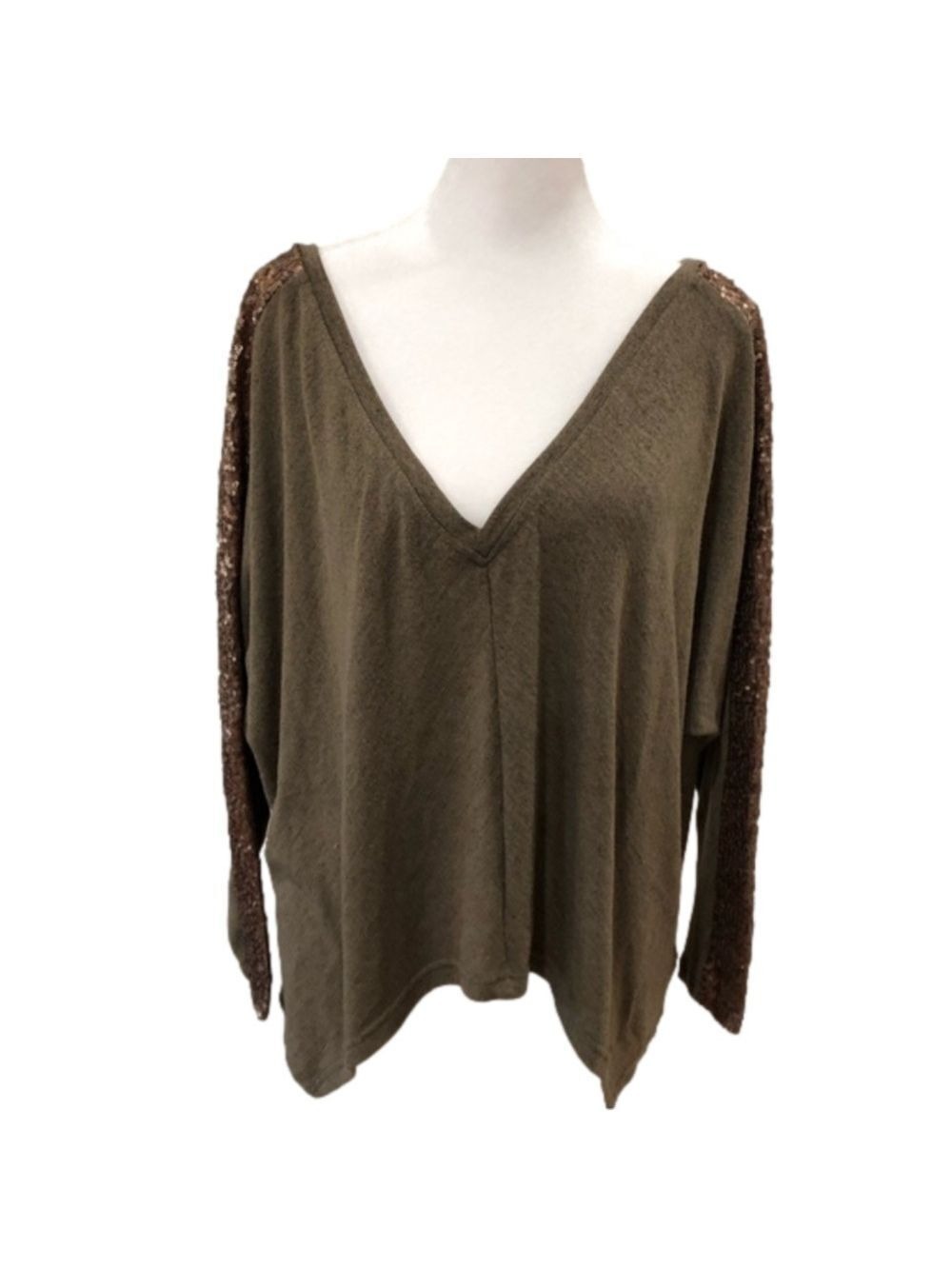HOMMAGE from Los Angeles v-neck sweater with sequin embellished sleeves. Size S